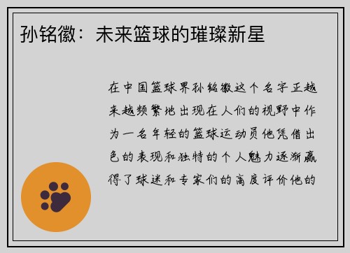 孙铭徽：未来篮球的璀璨新星